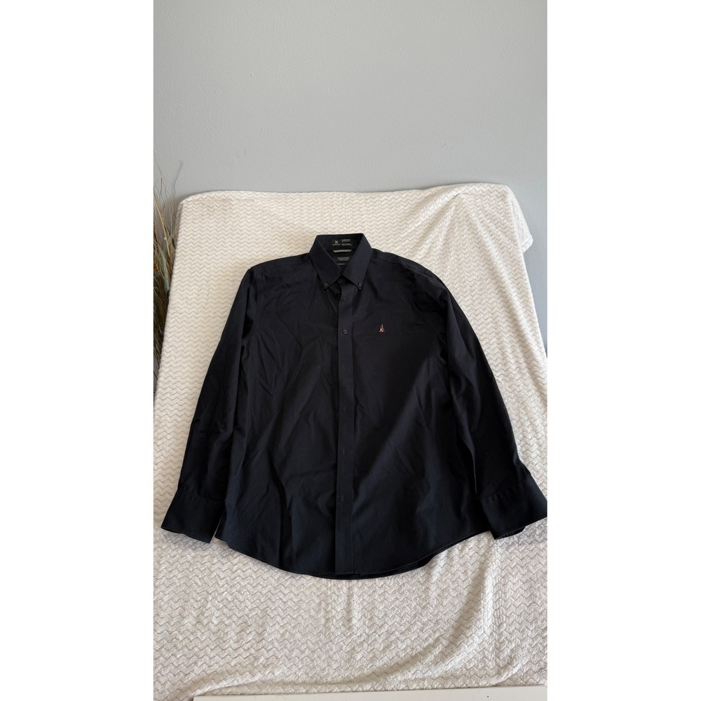 Nordstrom Mens Shop Black Smartcare Wrinkle-Free Cotton Shirt Traditional Fit M